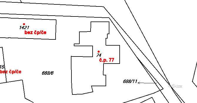 Svítkov 77, Pardubice na parcele st. 74 v KÚ Svítkov, Katastrální mapa