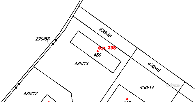 Senomaty 338 na parcele st. 459 v KÚ Senomaty, Katastrální mapa