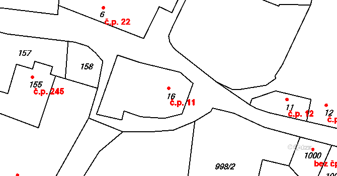 Jestřebí 11, Rájec-Jestřebí na parcele st. 16 v KÚ Jestřebí, Katastrální mapa