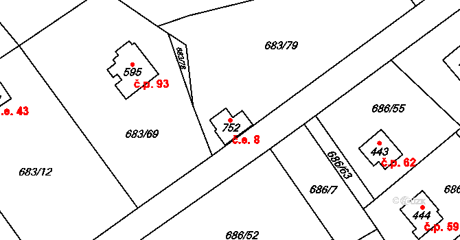 Halouny 8, Svinaře na parcele st. 752 v KÚ Svinaře, Katastrální mapa