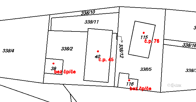 Chvalovice 45 na parcele st. 40 v KÚ Chvalovice u Netolic, Katastrální mapa