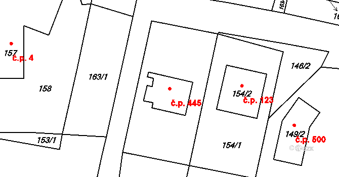 Tichá 445 na parcele st. 155 v KÚ Tichá na Moravě, Katastrální mapa