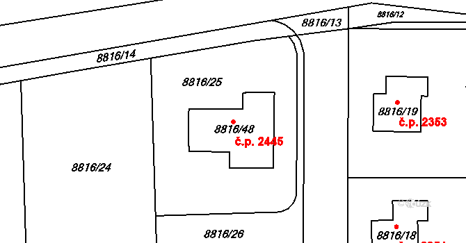 Mělkovice 2445, Žďár nad Sázavou na parcele st. 8816/48 v KÚ Město Žďár, Katastrální mapa