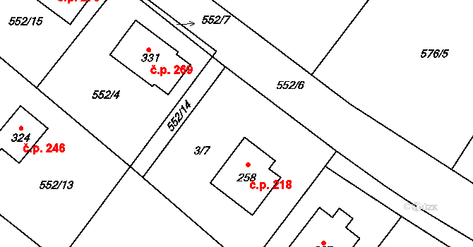Čejov 218 na parcele st. 258 v KÚ Čejov, Katastrální mapa