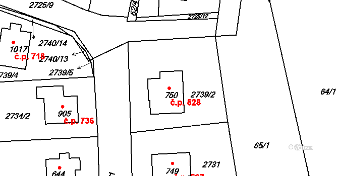 Černovice 528 na parcele st. 750 v KÚ Černovice u Tábora, Katastrální mapa