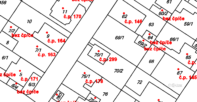 Prosetice 299, Teplice na parcele st. 70/1 v KÚ Prosetice, Katastrální mapa