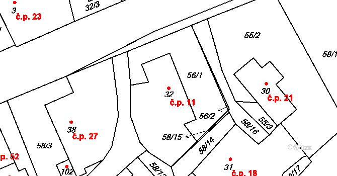 Kohoutov 11, Ždírec nad Doubravou na parcele st. 32 v KÚ Kohoutov u Ždírce nad Doubravou, Katastrální mapa