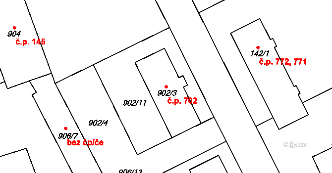 Dobruška 702 na parcele st. 902/3 v KÚ Dobruška, Katastrální mapa