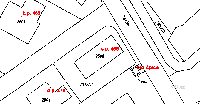 Telč-Štěpnice 469, Telč na parcele st. 2599 v KÚ Telč, Katastrální mapa
