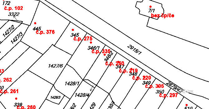 Bystřice pod Hostýnem 250 na parcele st. 346/2 v KÚ Bystřice pod Hostýnem, Katastrální mapa