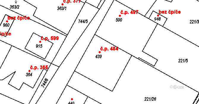 Chotěšov 484 na parcele st. 439 v KÚ Chotěšov, Katastrální mapa