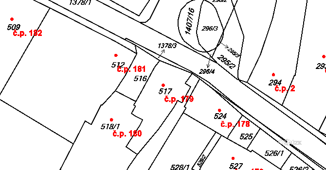 Šatov 179 na parcele st. 517 v KÚ Šatov, Katastrální mapa