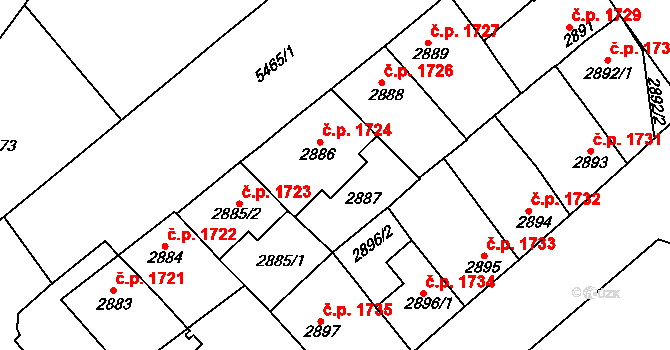 Znojmo 1724 na parcele st. 2886 v KÚ Znojmo-město, Katastrální mapa