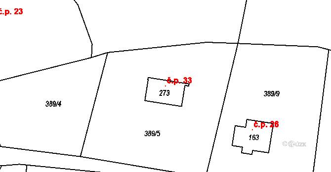 Vrchovina 33, Sychrov na parcele st. 273 v KÚ Radostín u Sychrova, Katastrální mapa