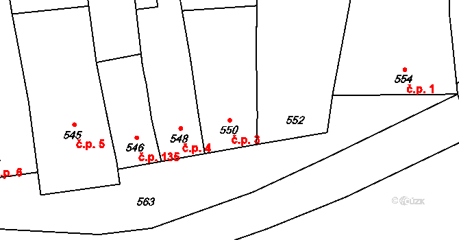 Přerov VI-Újezdec 3, Přerov na parcele st. 550 v KÚ Újezdec u Přerova, Katastrální mapa