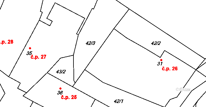 Bošín 26, Křinec na parcele st. 31 v KÚ Bošín, Katastrální mapa