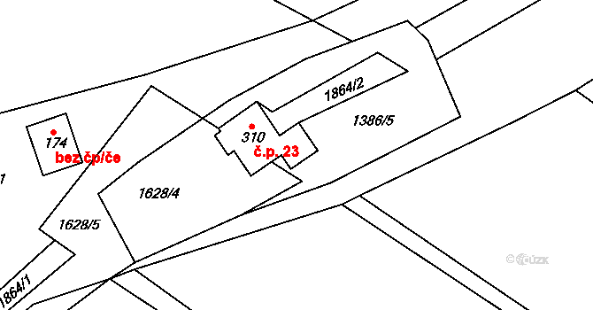 Nesměřice 23, Zruč nad Sázavou na parcele st. 310 v KÚ Nesměřice, Katastrální mapa