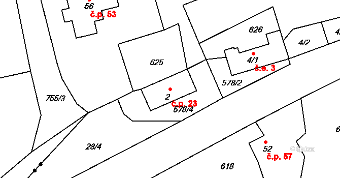Lipná 23, Hazlov na parcele st. 2 v KÚ Lipná u Hazlova, Katastrální mapa