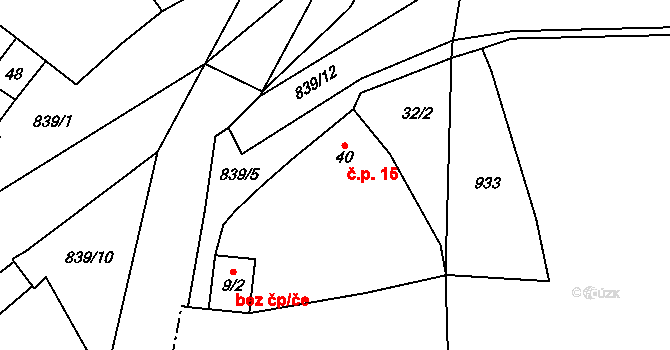 Mrázov 15, Teplá na parcele st. 40 v KÚ Mrázov, Katastrální mapa