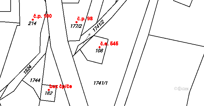 Vlastiboř 545 na parcele st. 108 v KÚ Vlastiboř u Železného Brodu, Katastrální mapa