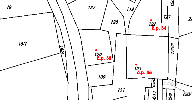 Henčov 39, Jihlava na parcele st. 129 v KÚ Henčov, Katastrální mapa
