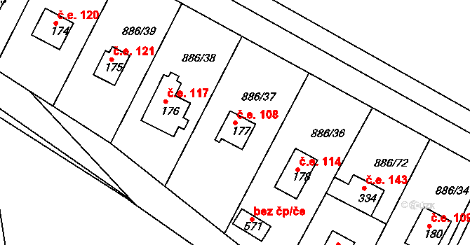 Sedlčánky 108, Čelákovice na parcele st. 177 v KÚ Sedlčánky, Katastrální mapa