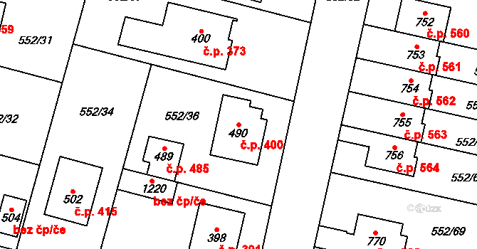 Líbeznice 400 na parcele st. 490 v KÚ Líbeznice, Katastrální mapa