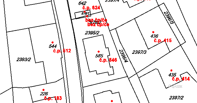 Luby 546 na parcele st. 585 v KÚ Luby I, Katastrální mapa