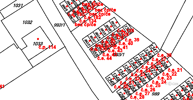 Zastávka 44 na parcele st. 1355 v KÚ Zastávka, Katastrální mapa