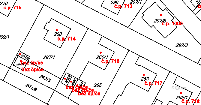 Třeboň II 716, Třeboň na parcele st. 266/1 v KÚ Třeboň, Katastrální mapa