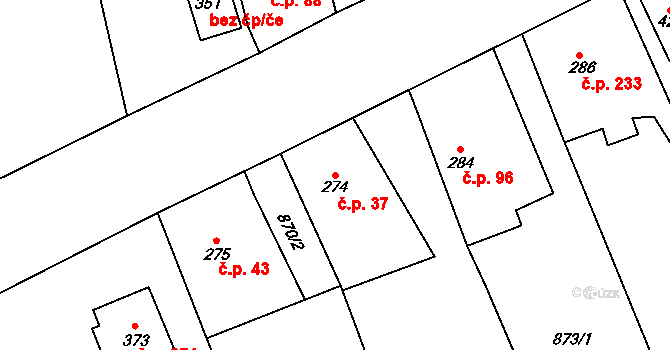 Cerhovice 37 na parcele st. 274 v KÚ Cerhovice, Katastrální mapa