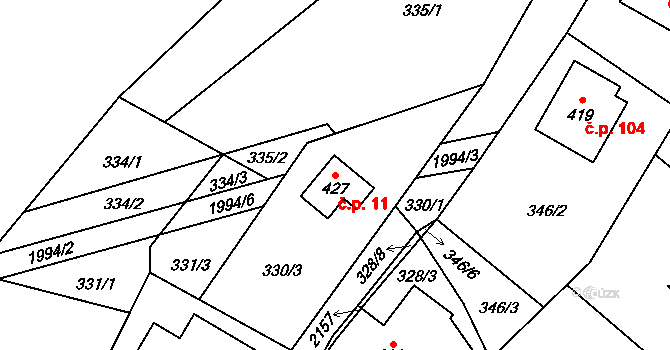 Doubravice 11, Hrubá Skála na parcele st. 427 v KÚ Hrubá Skála, Katastrální mapa