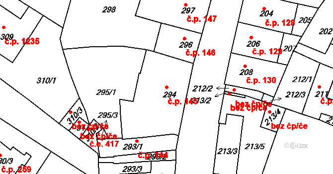 Roudnice nad Labem 145 na parcele st. 294 v KÚ Roudnice nad Labem, Katastrální mapa