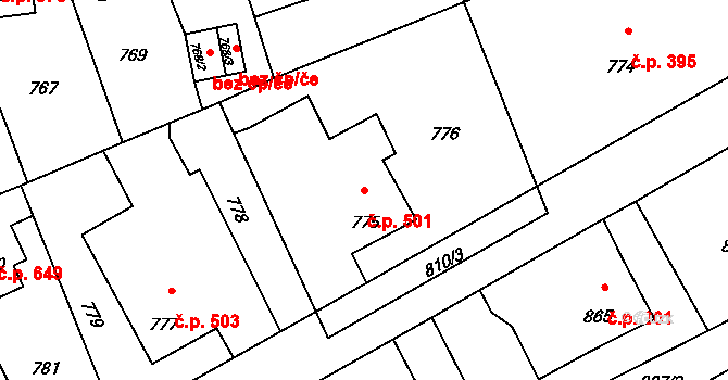 Lutyně 501, Orlová na parcele st. 775 v KÚ Horní Lutyně, Katastrální mapa