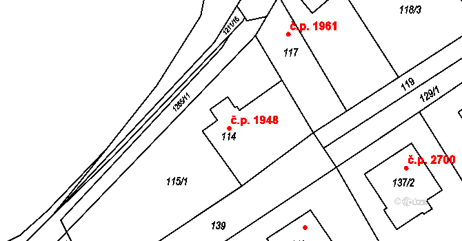 Rožnov pod Radhoštěm 1948 na parcele st. 114 v KÚ Tylovice, Katastrální mapa