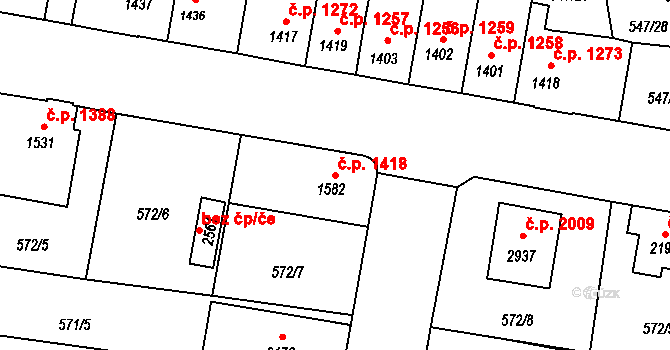 Hořice 1418 na parcele st. 1582 v KÚ Hořice v Podkrkonoší, Katastrální mapa
