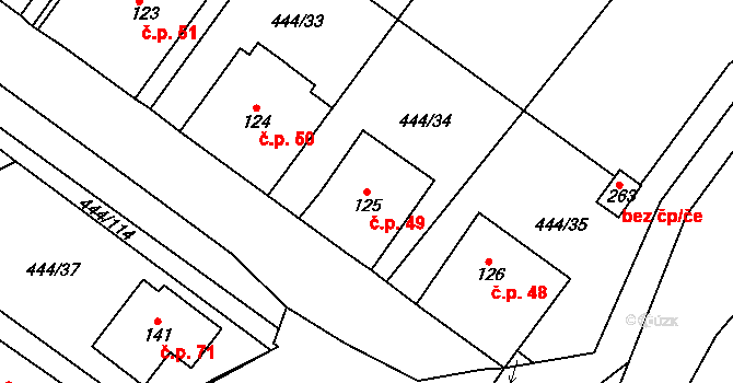 Podviní 49, Trnovany na parcele st. 125 v KÚ Trnovany u Litoměřic, Katastrální mapa