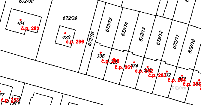 Krchleby 260 na parcele st. 336 v KÚ Krchleby u Nymburka, Katastrální mapa