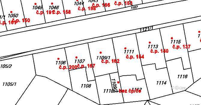 Miřetice u Klášterce nad Ohří 162, Klášterec nad Ohří na parcele st. 1109/1 v KÚ Miřetice u Klášterce nad Ohří, Katastrální mapa