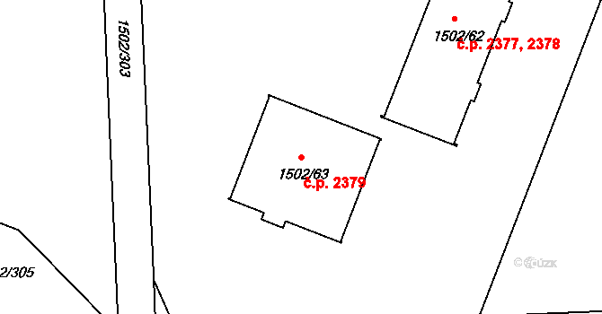 Tábor 2379 na parcele st. 1502/63 v KÚ Tábor, Katastrální mapa