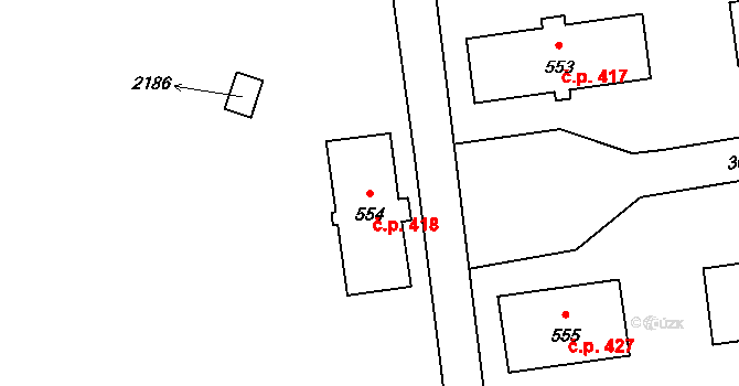 Úšovice 418, Mariánské Lázně na parcele st. 554 v KÚ Úšovice, Katastrální mapa