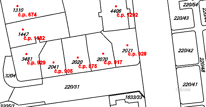 Cheb 917 na parcele st. 2070 v KÚ Cheb, Katastrální mapa