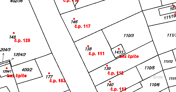 Veltrusy 111 na parcele st. 138 v KÚ Veltrusy, Katastrální mapa