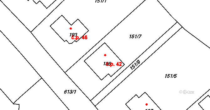 Ctiměřice 42 na parcele st. 186 v KÚ Ctiměřice, Katastrální mapa