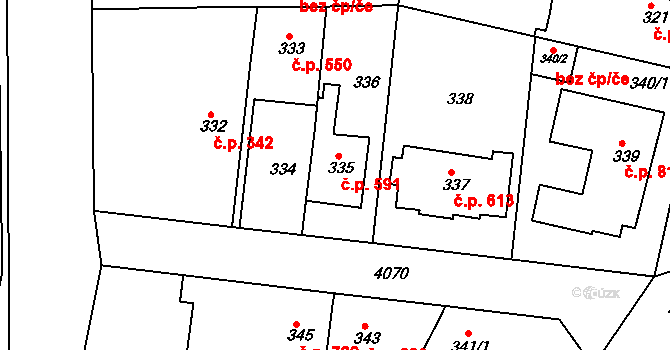 Modřany 591, Praha na parcele st. 335 v KÚ Modřany, Katastrální mapa
