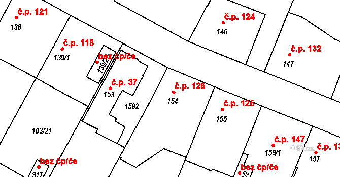 Břežany II 126 na parcele st. 154 v KÚ Břežany II, Katastrální mapa