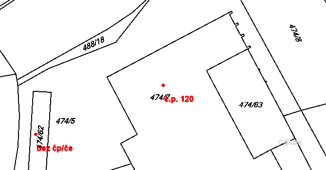 Dubno 120 na parcele st. 474/7 v KÚ Dubno, Katastrální mapa