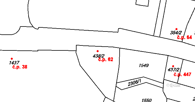 Kryblice 62, Trutnov na parcele st. 438/2 v KÚ Trutnov, Katastrální mapa