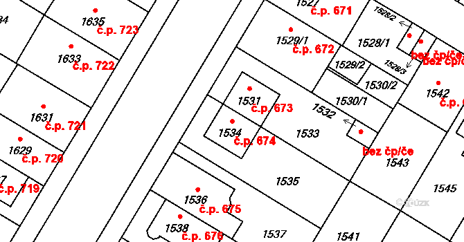 České Budějovice 7 674, České Budějovice na parcele st. 1534 v KÚ České Budějovice 7, Katastrální mapa