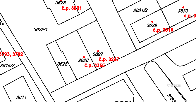 Chomutov 3247 na parcele st. 3627 v KÚ Chomutov I, Katastrální mapa